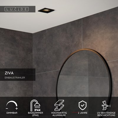Lucide ZIVA - Einbaustrahler Badezimmer - 1xGU10 - IP44 - Schwarz